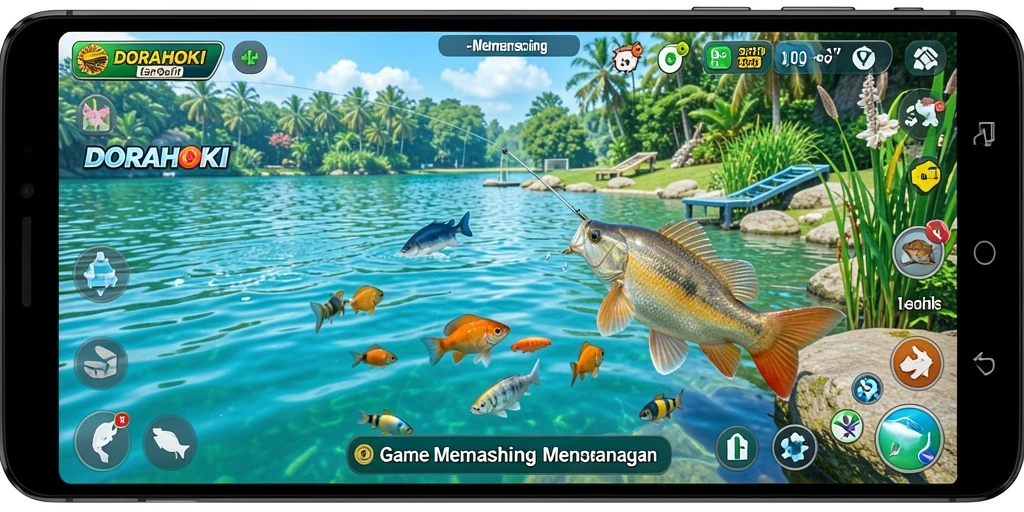 Tampilan antarmuka DORAHOKI yang menarik saat memancing.