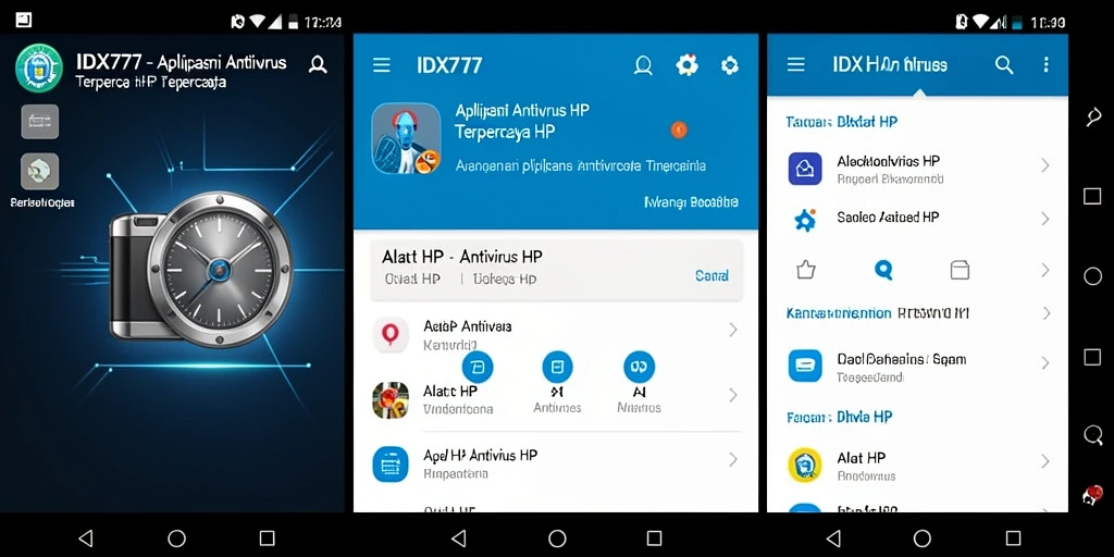 Tangkapan layar utama IDX777 menampilkan antarmuka aplikasi Antivirus HP yang user-friendly.