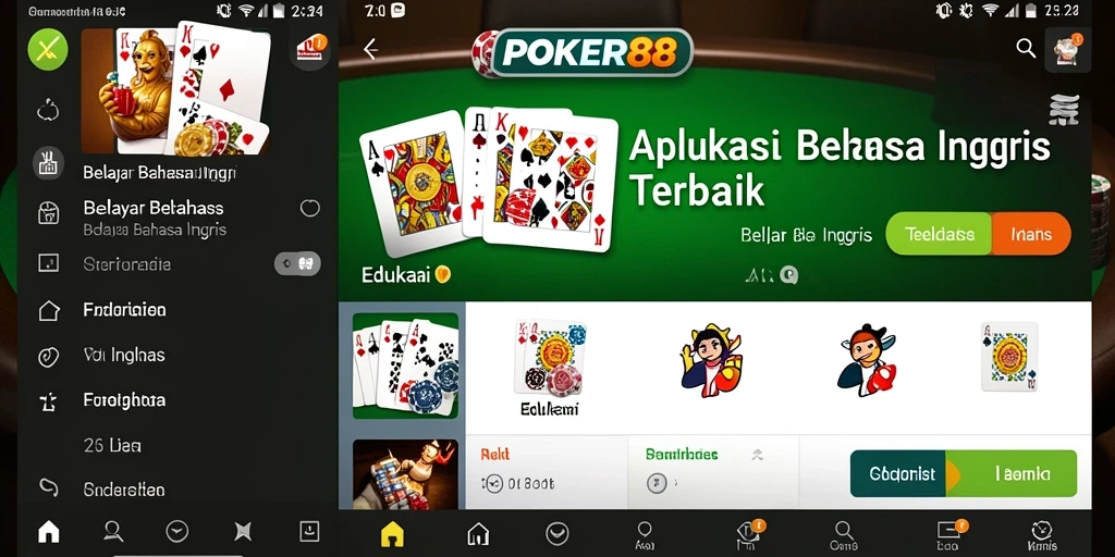 Antarmuka pengguna POKER88 untuk belajar Bahasa Inggris.