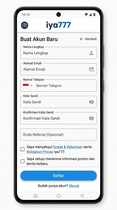 Tampilan halaman daftar iya777