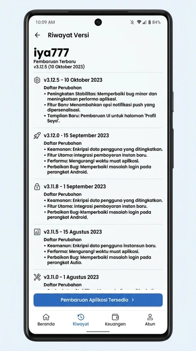 Tampilan riwayat versi iya777